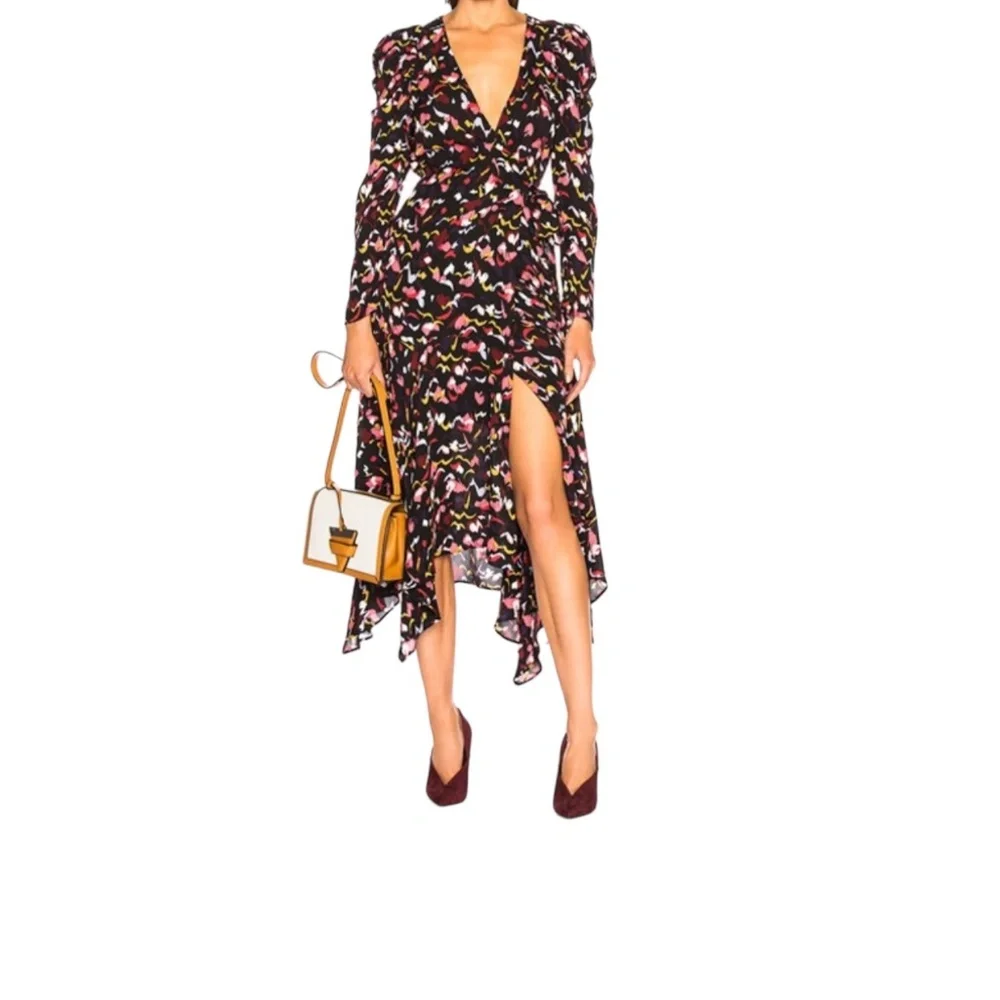 A.L.C. Tianna Long Sleeve Vacation Holiday Wrap Dress in Coral Multi size 10 - Picture 6 of 8